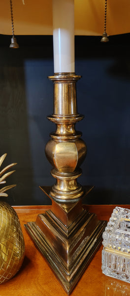 Vintage 1970s Brass Stiffel Double Socket Candlestick Lamp