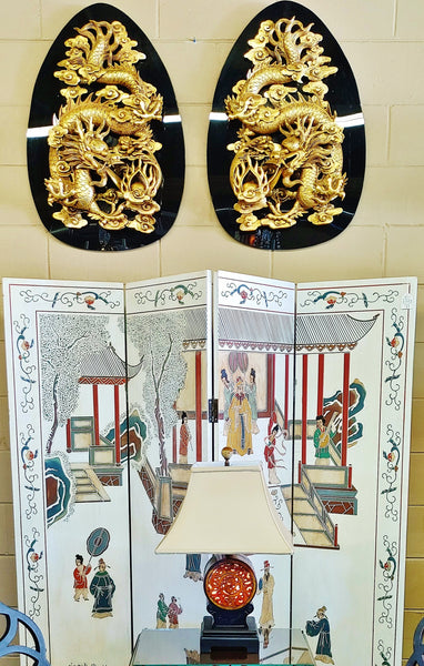 Chinese Dragons Feng Shui Large Wall Mounted Gold Sculpted