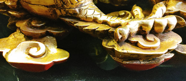 Chinese Dragons Feng Shui Large Wall Mounted Gold Sculpted
