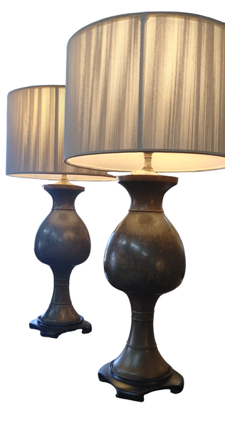 PAIR Vintage Brass Bronze Urn Style Lamps String Lamp Shades