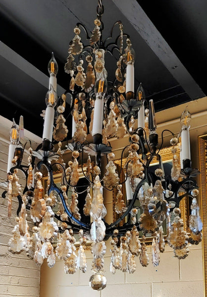 Vintage French Style Bronze and Crystal 12 Light Chandelier