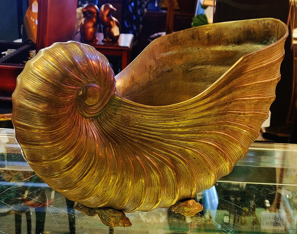 Vintage Large Brass Nautilus Shell Planter, Seashell Planter, Nautical,  Coastal, Chinoiserie, Hollywood Regency 