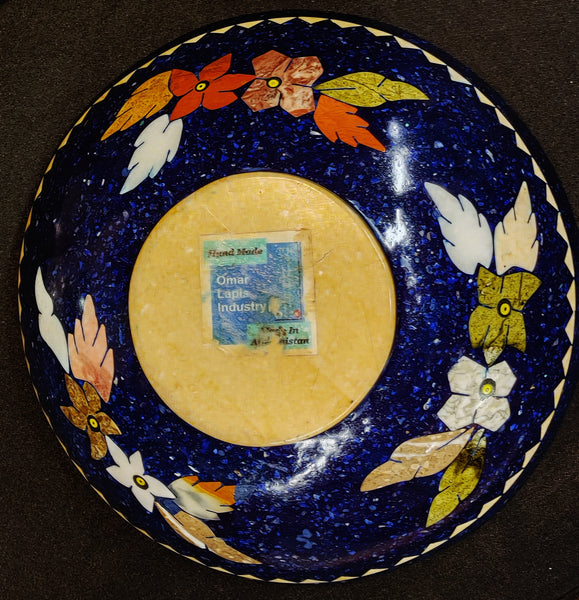 Hand Made Inlaid Mosaic Bowl Polished Stones Lapis Lazuli Mosaic Bowl Afghanistan