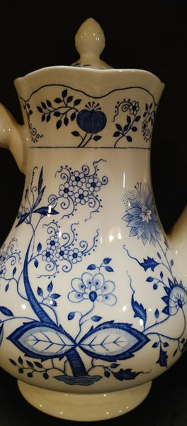 Vintage Ceramic Ironstone Oriental Onion Blue White Coffee Teapot #4610
