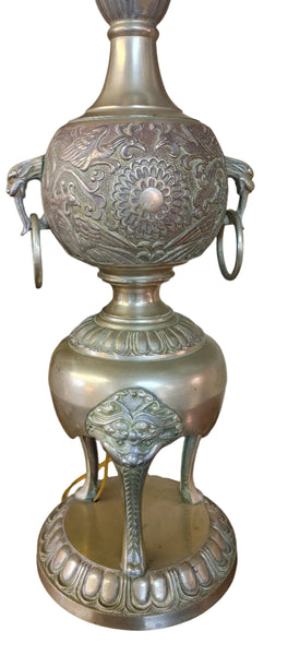 Vintage Brass Foo Dog Chinoiserie Brass Table Lamps - PAIR