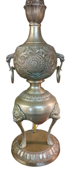 Vintage Brass Foo Dog Chinoiserie Brass Table Lamps - PAIR