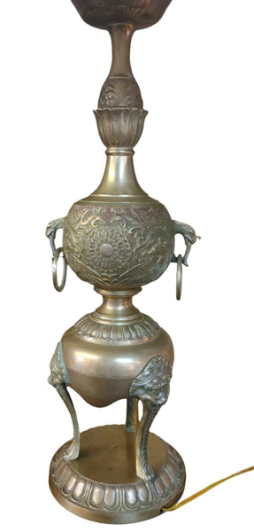 Vintage Brass Foo Dog Chinoiserie Brass Table Lamps - PAIR