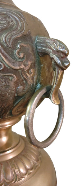 Vintage Brass Foo Dog Chinoiserie Brass Table Lamps - PAIR