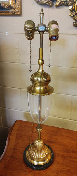 Mid Century Chapman Classical Style Brass Glass Table Lamps - A Pair