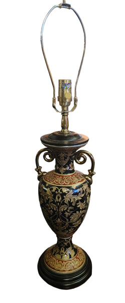 Neoclassical Style Porcelain Amphora Vase Two Handles Lamp Oriental Accents