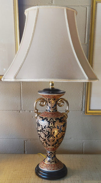 Neoclassical Style Porcelain Amphora Vase Two Handles Lamp Oriental Accents