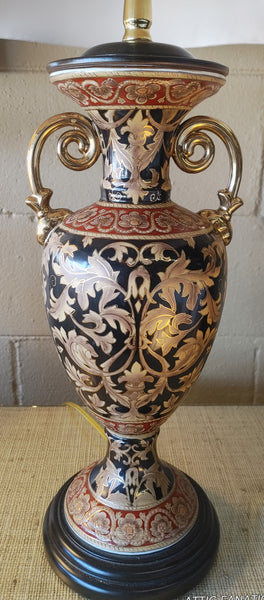 Neoclassical Style Porcelain Amphora Vase Two Handles Lamp Oriental Accents