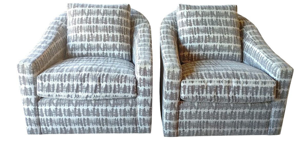 PAIR Modern Swivel Club Chairs Upholstered Erwin Lambeth Tomlinson