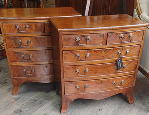 Antique Mahogany Satinwood Bowfront Bedside Chests Nightstands 1800s England Pair