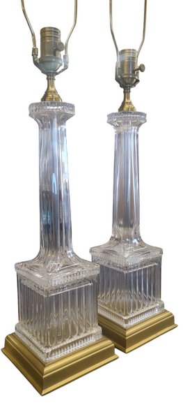 Pair Vintage Wildwood Crystal Brass Column Lamps