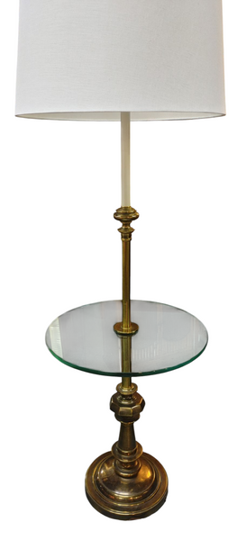 Vintage Stiffel Brass Glass Candlestick Floor Lamp with Glass Table Top