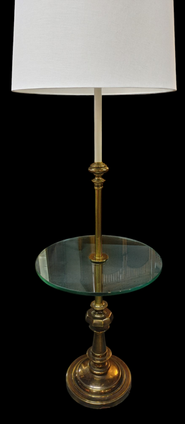Vintage Stiffel Brass Glass Candlestick Floor Lamp with Glass Table Top