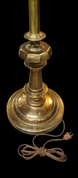 Vintage Stiffel Brass Glass Candlestick Floor Lamp with Glass Table Top