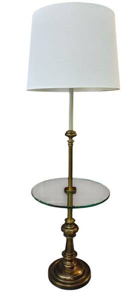 Vintage Stiffel Brass Glass Candlestick Floor Lamp with Glass Table Top