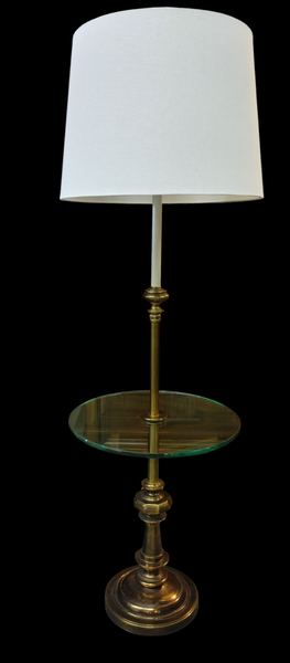 Vintage Stiffel Brass Glass Candlestick Floor Lamp with Glass Table Top