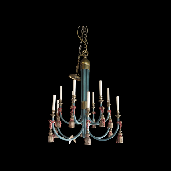 Vintage Tole Tassel Chandelier 12-Light