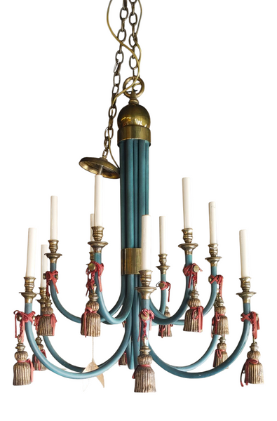 Vintage Tole Tassel Chandelier 12-Light