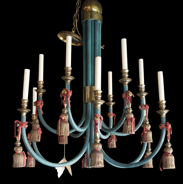 Vintage Tole Tassel Chandelier 12-Light
