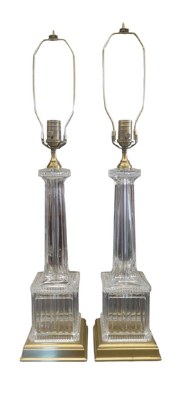 Pair Vintage Wildwood Crystal Brass Column Lamps