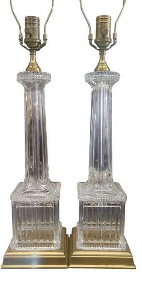 Pair Vintage Wildwood Crystal Brass Column Lamps