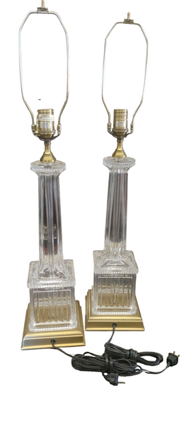 Pair Vintage Wildwood Crystal Brass Column Lamps