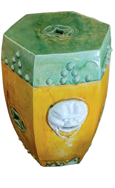 Chinese Green Yellow Glazed Ceramic Garden Stool