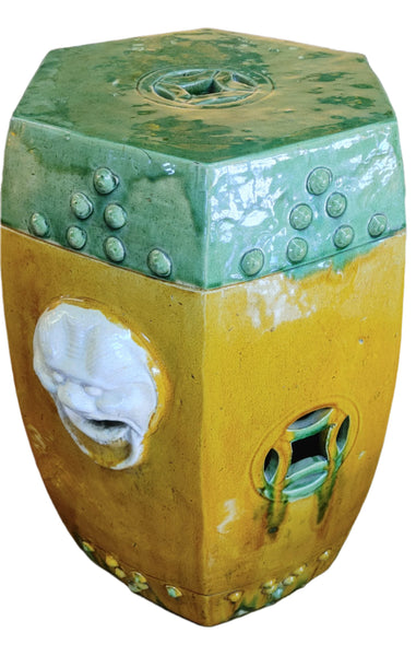 Chinese Green Yellow Glazed Ceramic Garden Stool