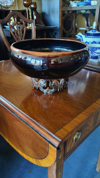 Original American Pottery Asian Inspired Koi Pedestal Centerpiece Bowl