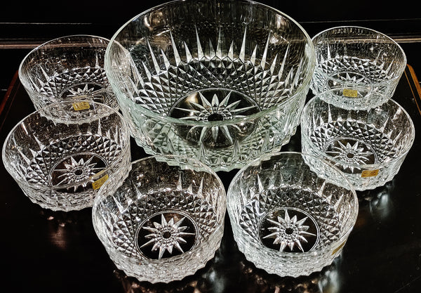 Vintage Arcoroc France Starburst Glass Salad Fruit Bowl Set 7 pc