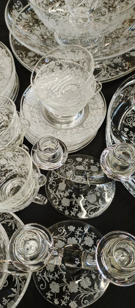 Fostoria Buttercup Etched Glass Crystal 82 pc Dinnerware Set