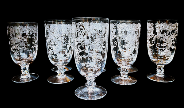 Vintage Fostoria Buttercup Etched Crystal Juice Glasses Set of 8