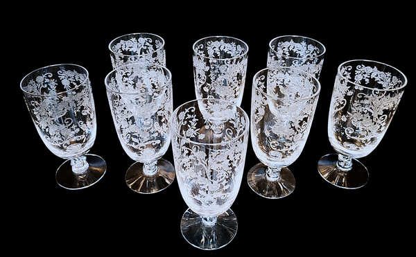 Vintage Fostoria Buttercup Etched Crystal Juice Glasses Set of 8