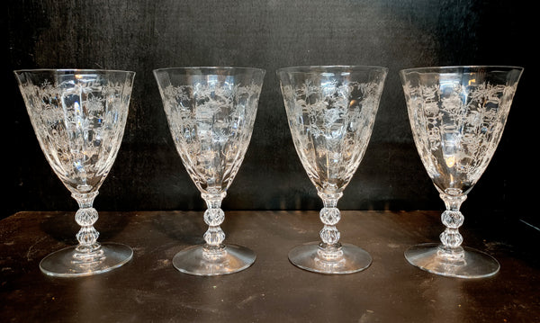 Vintage Fostoria Chintz Etched Crystal Low Water Goblet Set of 4