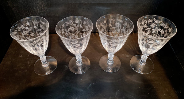 Vintage Fostoria Chintz Etched Crystal Low Water Goblet Set of 4