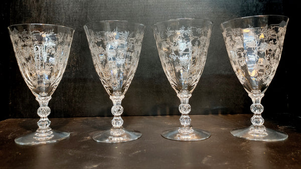Vintage Fostoria Chintz Etched Crystal Low Water Goblet Set of 4