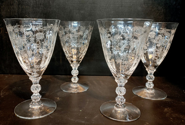 Vintage Fostoria Chintz Etched Crystal Low Water Goblet Set of 4