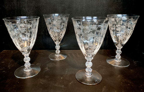Vintage Fostoria Chintz Etched Crystal Low Water Goblet Set of 4