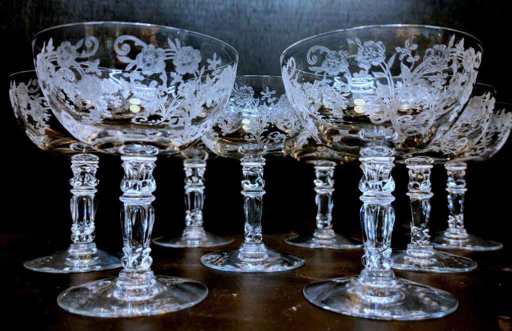 Vintage Fostoria Buttercup Etched Crystal Champagne Low Sherbet Set of –  ATTIC FANATIC