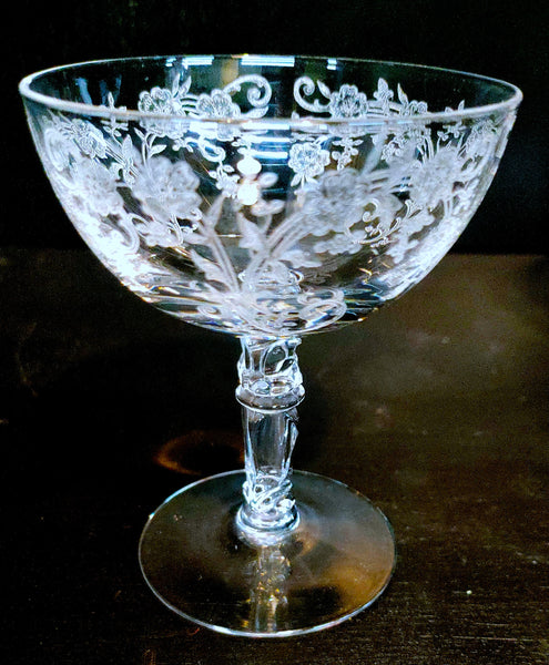 Vintage Fostoria Buttercup Etched Crystal Champagne Low Sherbet Set of 8