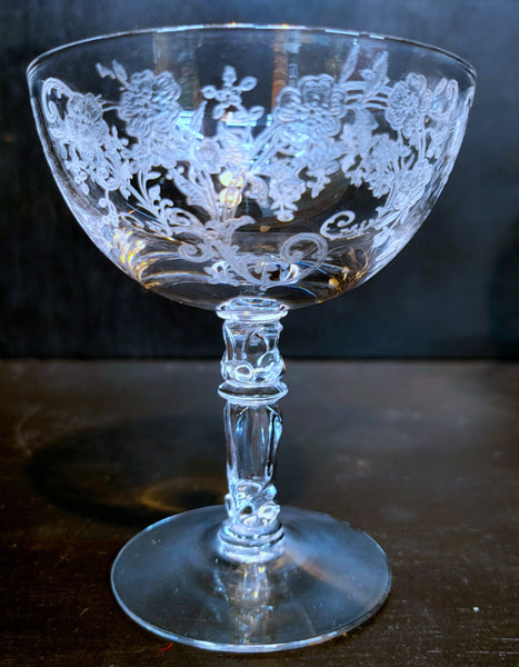Vintage Fostoria Buttercup Etched Crystal Champagne Low Sherbet Set of 8