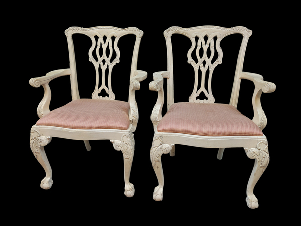 Painted Chippendale Ball and Claw Arm Chairs - A Pair