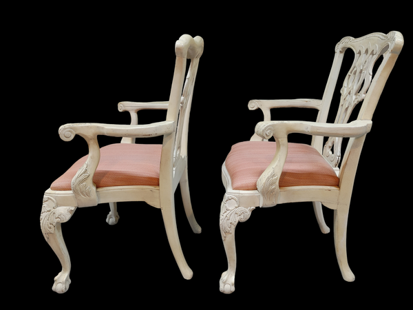 Painted Chippendale Ball and Claw Arm Chairs - A Pair