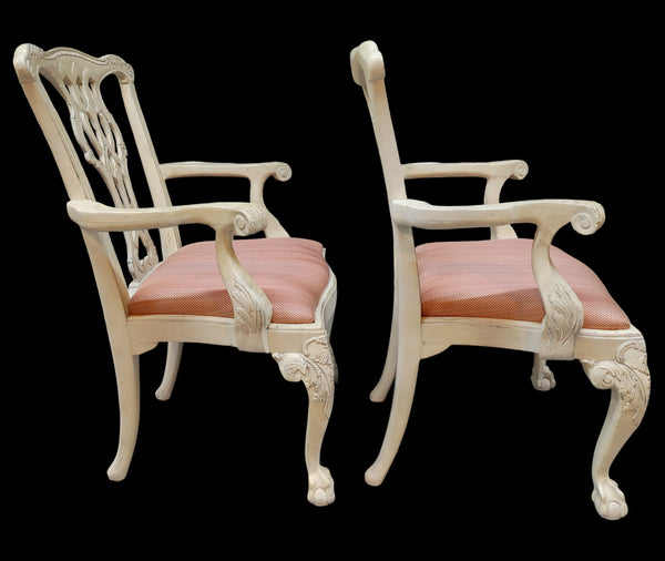 Painted Chippendale Ball and Claw Arm Chairs - A Pair