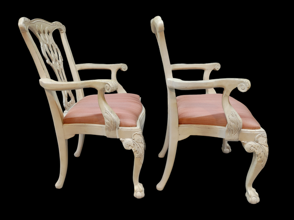 Painted Chippendale Ball and Claw Arm Chairs - A Pair