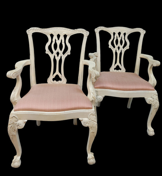 Painted Chippendale Ball and Claw Arm Chairs - A Pair